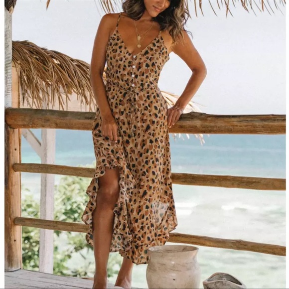 Leopard print boho button up cami midi dress - Picture 3 of 7